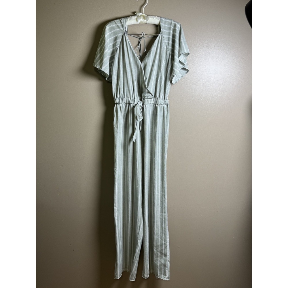 Women's Indulge Green Striped Jumpsuit Size M